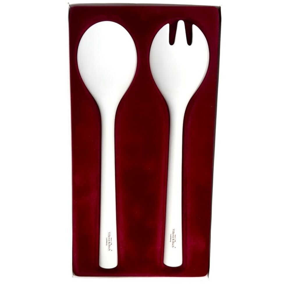 Villeroy & Boch Botanical White Salad‎ Serving Set 2 Pieces Fork & Spoon Floral - Picture 6 of 16